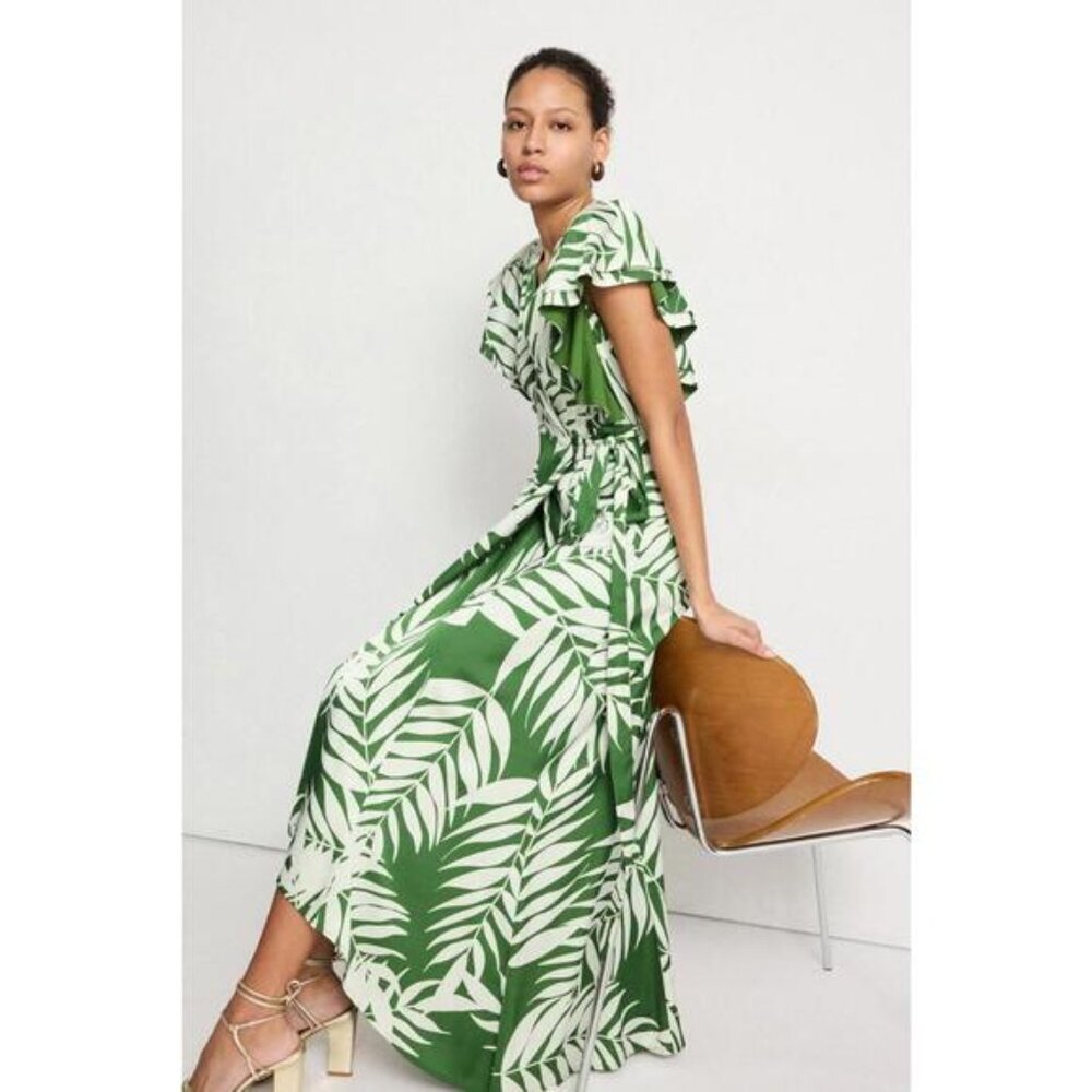 Hutch Finn Midi Green Graphic Dress Size XL with fabric snags